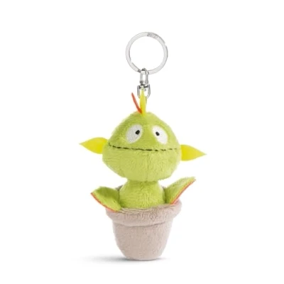 Afbeelding van Gisela Sleutelhanger, pluche, vleesetende plant, 10 cm, groen, duurzame knuffeldierhanger met metalen ring om op te hangen aan sleutels, touw, tas en meer