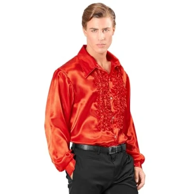 Afbeelding van Widmann Jaren 80 &amp; 90 Kostuum Lekker Foute Rouchenblouse Rood Man XL Carnavalskleding Verkleedkleding