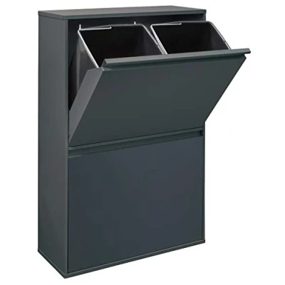 Afbeelding van Arregui Basic Steel Recycling Bin met 4 vakken, antraciet, 90,5 x 58,5 24,5 cm