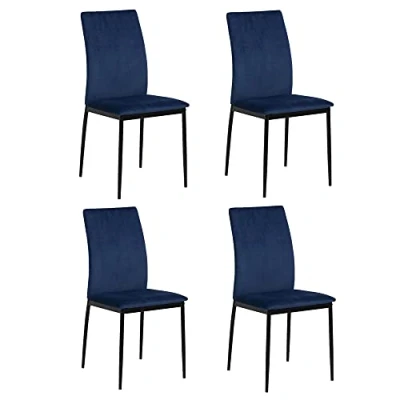Afbeelding van 4 x Demi eetkamerstoel donkerblauw, zwart.