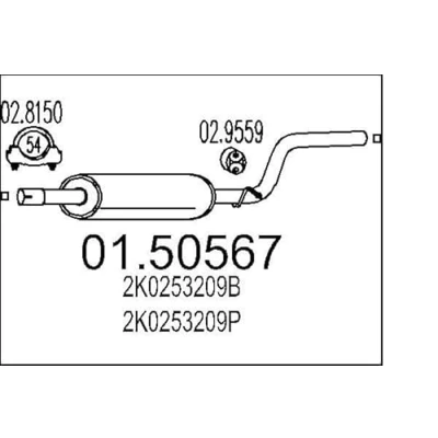 Afbeelding van MTS 01.50567 Middendemper 1180 VOLKSWAGEN: Caddy 3