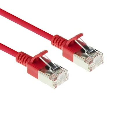 Afbeelding van ACT Rode 10 meter LSZH U/FTP CAT6A datacenter slimline patchkabel snagless met RJ45 connectoren (U/FTP, CAT6a, 10 m), Netwerkkabel