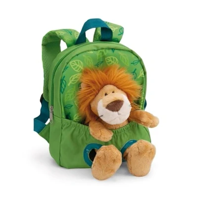 Afbeelding van Sac à dos 21x26cm avec peluche lion 25cm vert Cartable de maternelle doux et moelleux amovible pour garçons filles 2 5 ans 61746