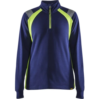 Afbeelding van Blaklader Dames sweatshirt halve rits Visible 3403 1158 Marine/High Vis Geel