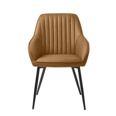 Afbeelding van Giga Living Eetkamerstoel Nolan Stripe Bruin PU Leer Set van 2