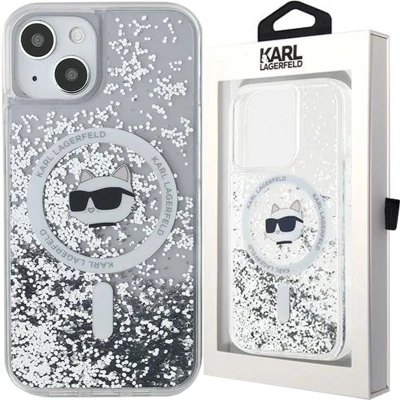 Afbeelding van Karl Lagerfeld Liquid Glitter Choupette Head MagSafe hoesje voor iPhone 13 transparant