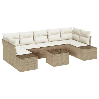Afbeelding van vidaXL 8 delige tuinbankset met kussens beige poly rattan