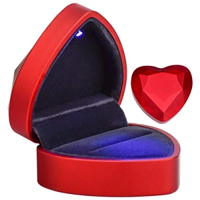 Afbeelding van TDDL Fluwelen hartringdoos, sieradenkistje voor bruiloft, verloving, Valentijnsdag, rood