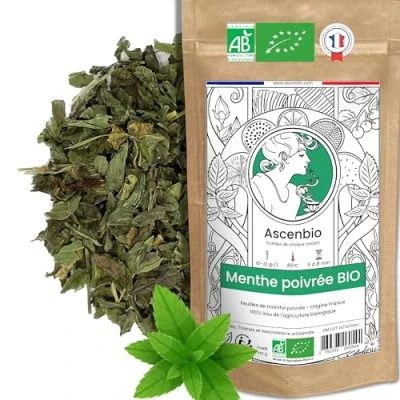 Afbeelding van Ascenbio ✿ Biologische pepermuntblaadjes gedroogde munt voor groene thee, ijsthee, spijsverteringsthee 180 g los bereid en verpakt in Frankrijk Biologisch afbreekbare verpakking