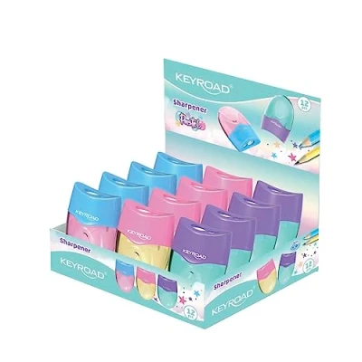 Afbeelding van KEYROAD Ergonomische puntenslijper WAVE pastel / 12 stuks kunststof kleurpotloden gemengde kleuren