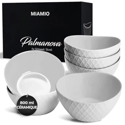 Afbeelding van 6 x 800 ml Kommenset/Cereal Bowlenset Moderne kommen mat Grote kommenset Palmanova Collectie (wit)