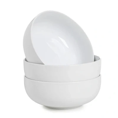 Afbeelding van WishDeco Set van 3 saladekommen, soepkommen 1100 ml, ontbijtkommen porselein, witte kommen voor pasta, noedels, soep, salade, risotto