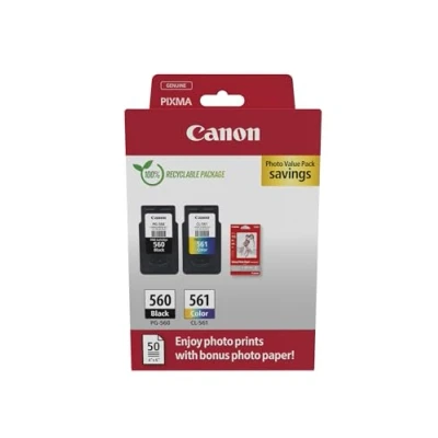 Afbeelding van Canon PG 560 / CL 561 originele inktpatronen, 2 stuks (1 x zwart, 1 kleur); bevat 50 vellen van 4 6 fotopapier Security Cardboard Multipack