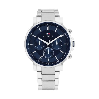 Afbeelding van Tommy Hilfiger TH1710588 Tyson Heren Horloge Mineraalglas Staal Zilverkleurig 44 mm breed Quartz Vouw/Vlindersluiting 5 ATM (douchen)