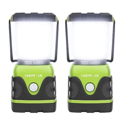 Afbeelding van Lepro Led campinglantaarn, krachtige campinglamp, 1000 lm, werkt op batterijen, instelbare helderheid, campingverlichting, waterdicht, voor kamperen, bivak, vissen, wandelen, kelder, 2 stuks