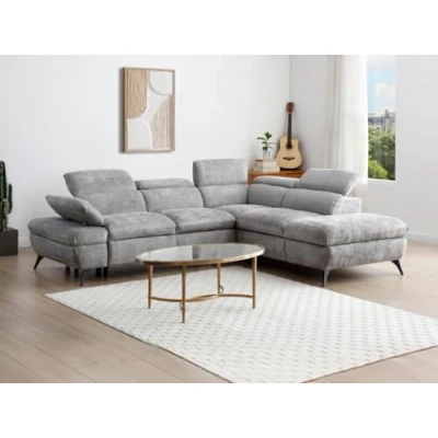 Afbeelding van Vente unique Slaapbank met rechtse hoek in grijze stof textuur SURDELI L 280 cm x H 79 D 233