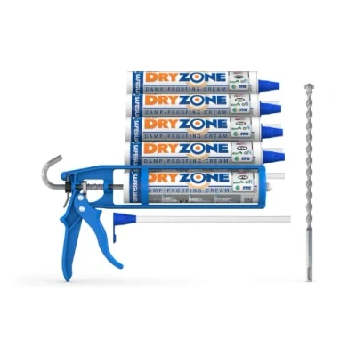 Afbeelding van Dryzone Anti vochtcrèmeset (5 stuks DPC injecties + Cox en boorkitpistool) hoge sterkte, BBA WTA goedgekeurde opwaartse vochtbehandeling.