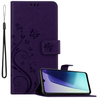 Afbeelding van Cadorabo Hoesje geschikt voor Xiaomi RedMi 14C in BLOEMEN DONKER PAARS Beschermhoes bloemmotief met magnetische sluiting, standfunctie en kaartsleuven Book Case Cover Etui