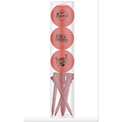 Afbeelding van Golfballen Gift Set Merry Christmas Happy Newyear Rood Inclusief Tees