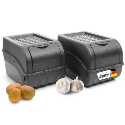 Afbeelding van Novaliv Aardappelopbergdoos, 2 x 5 liter, antracietgrijs, uienbox, stapelbare groentebox voor aardappelen, uien, fruit, aardappelen