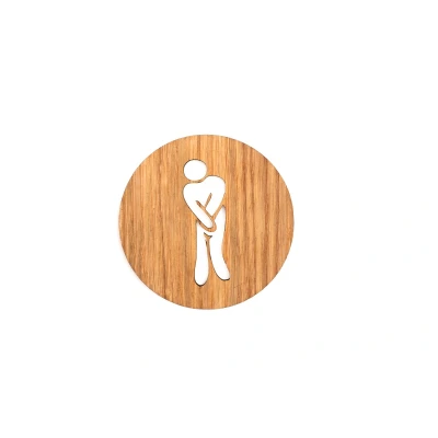 Afbeelding van Houten Pictogram Deurbordje / Toiletbordje Infobord 9cm Zelfklevend type Eiken (Man Hoge Nood)