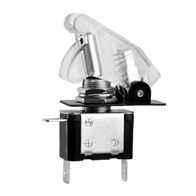 Afbeelding van Heschen Metalen tuimelschakelaar Flick Flip, 12 V 20 A, SPST, ON/OFF 2 posities, 3 polig, met waterdichte dop (transparant wit)