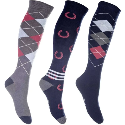 Afbeelding van HKM Rijsokken Cardiff Set van 3 Donkerblauw rood 35 38