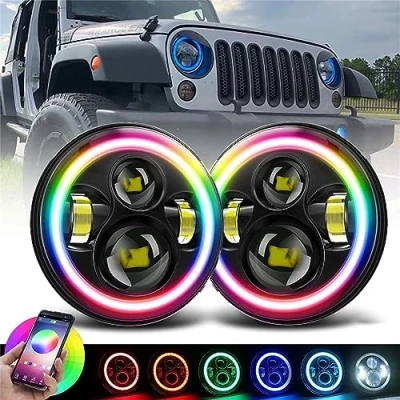 Afbeelding van 2 Stuks LED Koplamp, 7 Inch Koplamp RGB Veelkleurig Angel Eye DRL Halo Ring Licht Voor Wrangler JK TL LJ Onbeperkt 150W