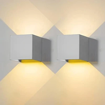 Afbeelding van 2 stuks led buitenwandlampen, moderne buitenlamp, binnen, grijs, 6 W, 3000 K, warm licht, IP65 waterdicht, vierkante wandlampen, aluminium, instelbaar ontwerp, eenvoudig te installeren