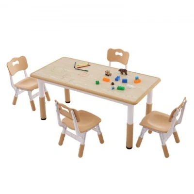 Image de VEVOR 1 Table d’Enfant + 4 Chaises 1200x600x482 572 mm et 310x295x520 560 Ensemble de Meuble d&#039;Enfant Hauteur Réglable pour Étudier Manger Jouer Lire Dessiner Crèche Garderie Chambre École