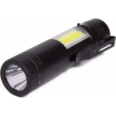 Afbeelding van Hofftech Mini Zaklamp met Clip LED + COB 1 Watt Zwart