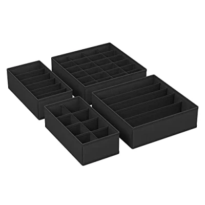 Afbeelding van SONGMICS Opbergdozen, lade organizer, opbergsysteem voor kledingkast, opvouwbaar, beha&#039;s, ondergoed, sokken, stropdassen, vouwdoos, stoffen doos, set van 4, zwart RUS04H, 60 x 34 28 cm