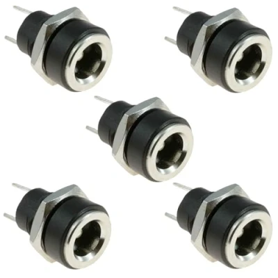 Afbeelding van DC 5,5 mm x 2,1 Power Jack Socket 2 Terminals Type Vrouwelijke Panel Mount Connector Zwart 5st 3A Opladen Voeding Adapter Schroefdraad Moer
