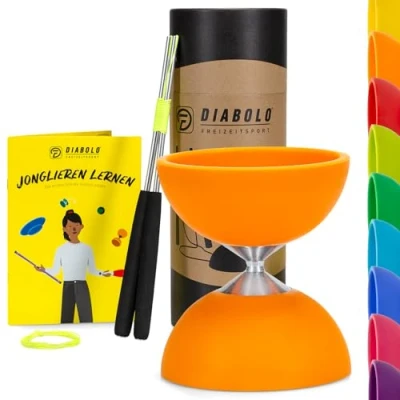 Afbeelding van Diabolo Freizeitsport Basic jongleerset (oranje) met aluminium staafjes, reservekoord, handleiding (mogelijk niet beschikbaar in het Nederlands). Perfect voor kinderen, beginners en