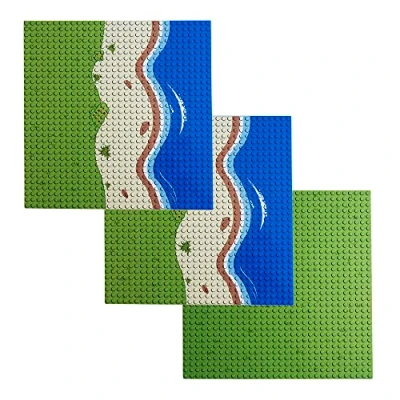 Afbeelding van Apostrophe Games Bouwstenen eiland grondplaten compatibel met alle grote merken, set van 3 eilandplaten, 2 recht, 1 middengras, plaat 25,6 cm x