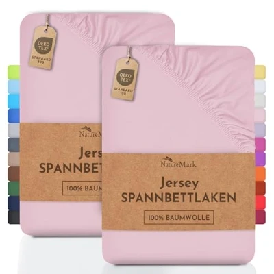 Afbeelding van NatureMark set van 2 jersey hoeslakens, katoen, Öko Tex Standaard 100, voor vertrouwen in textiel, roze, 2, 90 x 200 100 cm