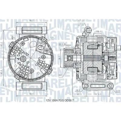 Afbeelding van MAGNETI MARELLI 063731557610 Dynamo / Alternator 12V 150A FORD: Transit Mk6 Van, Ranger Mk3, Custom V362 Van