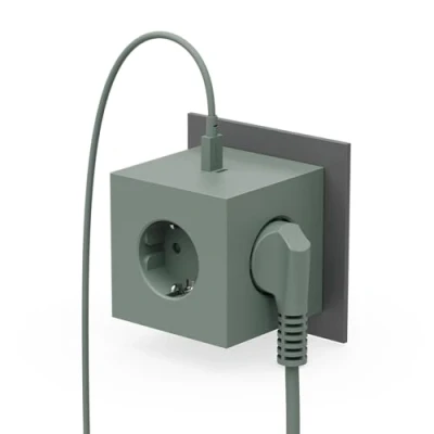 Image de Avolt Square 2 Socket Extender w/30W Dual USB C Oak Green