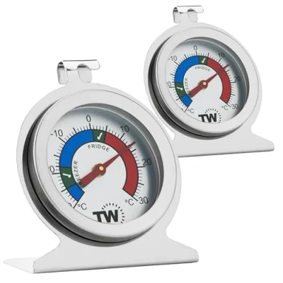 Afbeelding van **Set van 2 roestvrijstalen koelkast en vriesthermometers met aanbevolen gekoelde voedselopslagplaatsen