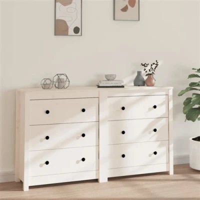 Afbeelding van vidaXL Dressoir 140x35x80 cm massief grenenhout wit