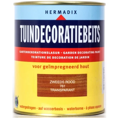 Afbeelding van Hermadix Tuindecoratiebeits Transparant 761 Zweeds Rood 0,75 liter Tuinbeits