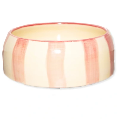 Afbeelding van Dogguo Stripe Dogbowl Beige&amp;Roze Hondenvoerbak Ø20 cm