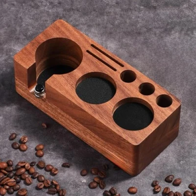 Afbeelding van Espresso tamperstation van notenhout voor filter, 51 mm en 54 mm, accessoires Barista espressomachine (walnoothout)