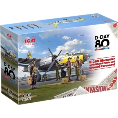 Afbeelding van 1:48 ICM 48322 D Day 80 B 26B Marauder with USAAF Pilots and Ground Personnel Plastic Modelbouwpakket