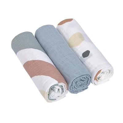 Image de LÄSSIG Bébé Couverture de puériculture Drap Lot 3 en coton 85 x cm/Swaddle &amp; Burp Blanket L Rainbow powder blue