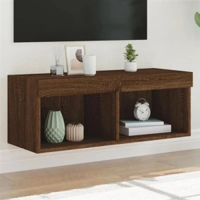 Afbeelding van Tv meubel met LED verlichting 80x30x30 cm bruineikenkleurig