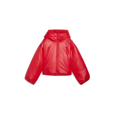 Afbeelding van PUMA Wardrobe Essentials glanzende gewatteerde jas met capuchon voor Dames, Rood, Maat S