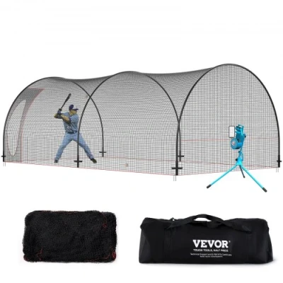 Image de VEVOR Cage de Frappeur 6,7x3,6x2,4 m Filet d&#039;Entraînement Baseball Softball Poteaux en Fibre Verre Lancement Portable avec Sac Transport pour Lanceur Receveur Extérieur et Intérieur