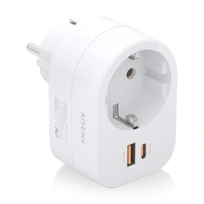 Afbeelding van AISENS ASPS 1A1C06 W Multifunctionele stekkerdoos met 1x stopcontact + USB C 20W PD3.0, A QC3.0, wit