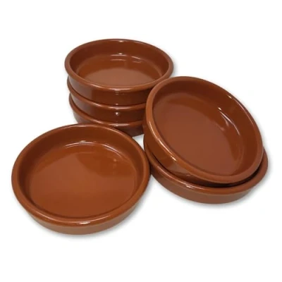 Afbeelding van ToCi Set van 6 bruine tapaskommen 230 ml dessertschalen mediterrane klei diameter 15 cm traditionele uit Spanje